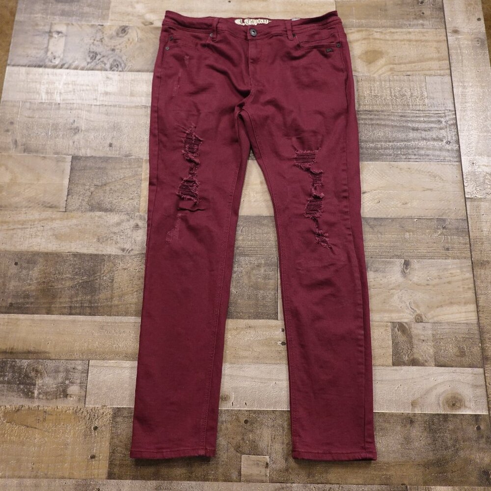 A. Tiziano Distressed Burgundy‎ Slim Fit Jeans – Men's 38